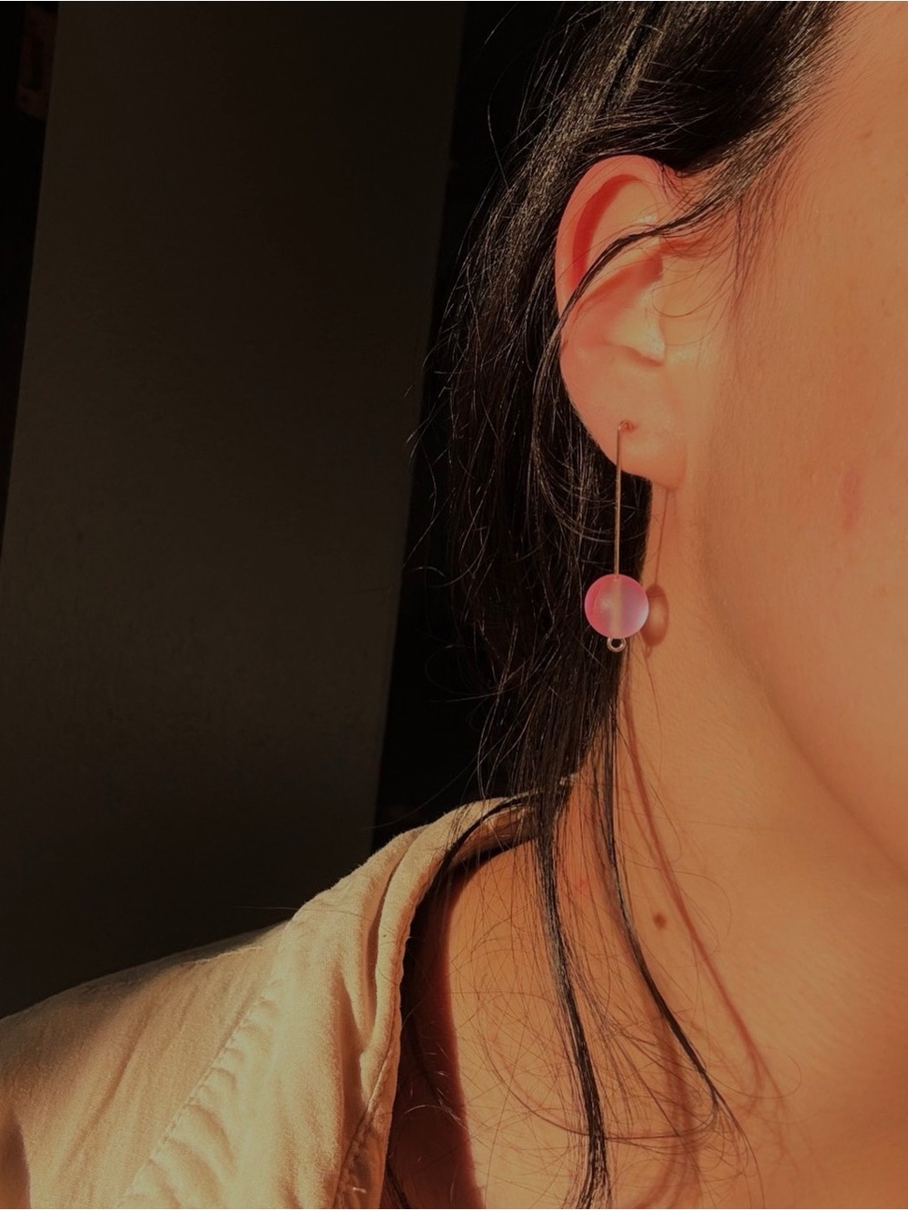 Delicate Pink Glass Bead Drop Earrings